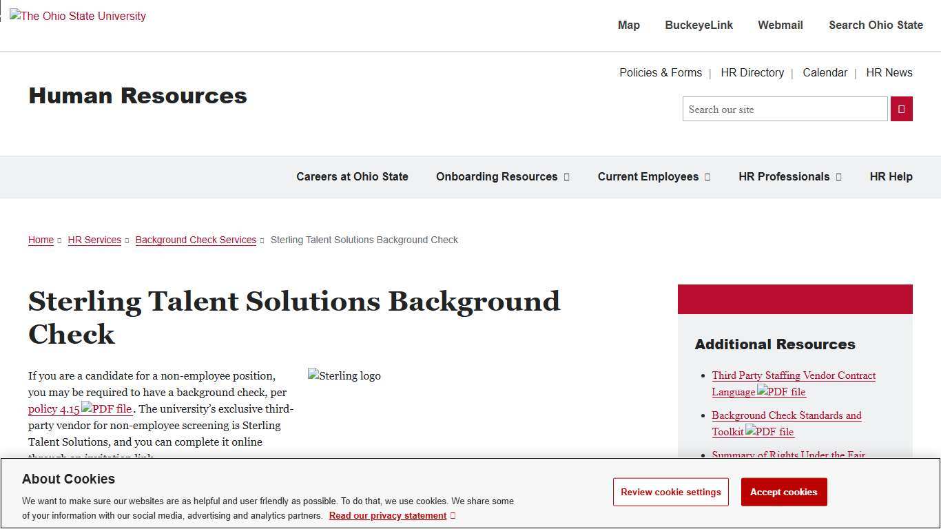 Sterling Talent Solutions Background Check - Human Resources at Ohio State